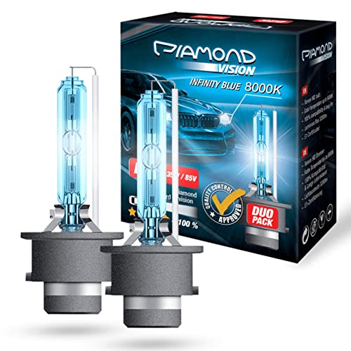 Diamond Vision 2x D2S 85V 35W | Xenon Look | Zugelassen & eintragungsfrei | Halogen KFZ Autolampen | 8000k Super Ultra White | HID Bi | Nightbreaker | E-Prüfzeichen | P32d-2