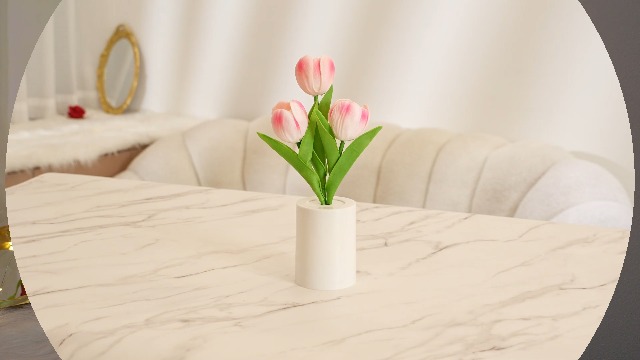 Image of Artificial Pink Tulip Lamp, Bedroom Decor Light Birthday Gifts for Women