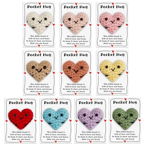 10 Sets Crochet Pocket Hug Heart With Card Bulk Inspirational Cute Emotional Support Gift Party Favors for Teacher Student Employee Appreciation