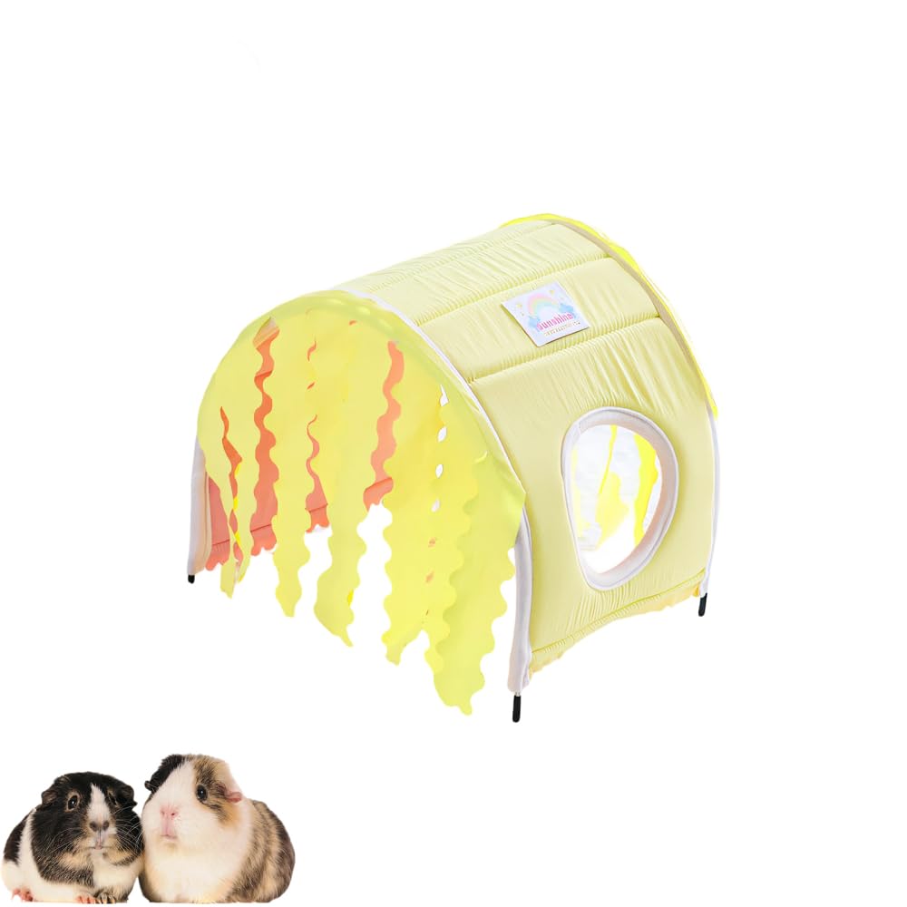 Guinea Pig Hideout Tunnel, 2-Way Small Animal Tunnel Bed with Tassel Curtains, Detachable Hamster Hideout Accessories for Hamsters/Rabbits/Ferrets/Hedgehogs