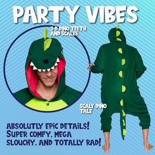 Funziez! Dinosaur Adult Onesie - T-Rex Halloween Costume - Plush Dino One Piece Cosplay Suit for Adults, Women and Men2