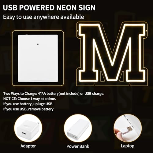 Image of Light Up Letters M, Led Marquee Letter Lights Neon Sign, 13 inch Height Decorative Lighted Alphabet Number, Battery /USB Powered Led Letters Lights for Wedding, Birthday, Party, Christmas or Home Decor