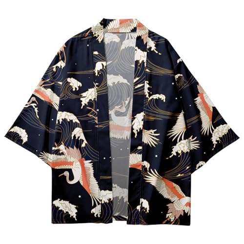 Image of Women's and Men Japanese Kimono Cardigan Jackets Lightweight Long Sleeves Loose Coat Tops