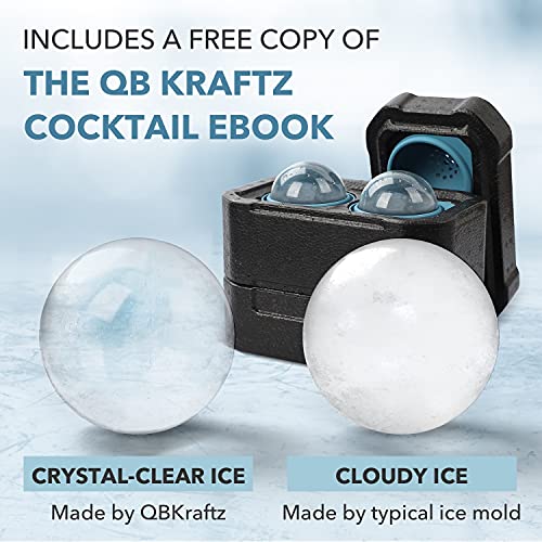 Qb Kraftz Clear Ice Ball Maker - Slow Melting Clear Sphere Ice Cube Maker | Get Ice Made Clear For Cocktail Drinks | Clear Ice Mold Makes Large Clear Cubes, Spheres, And More | Insulated Ice Ball Mold #TOP1