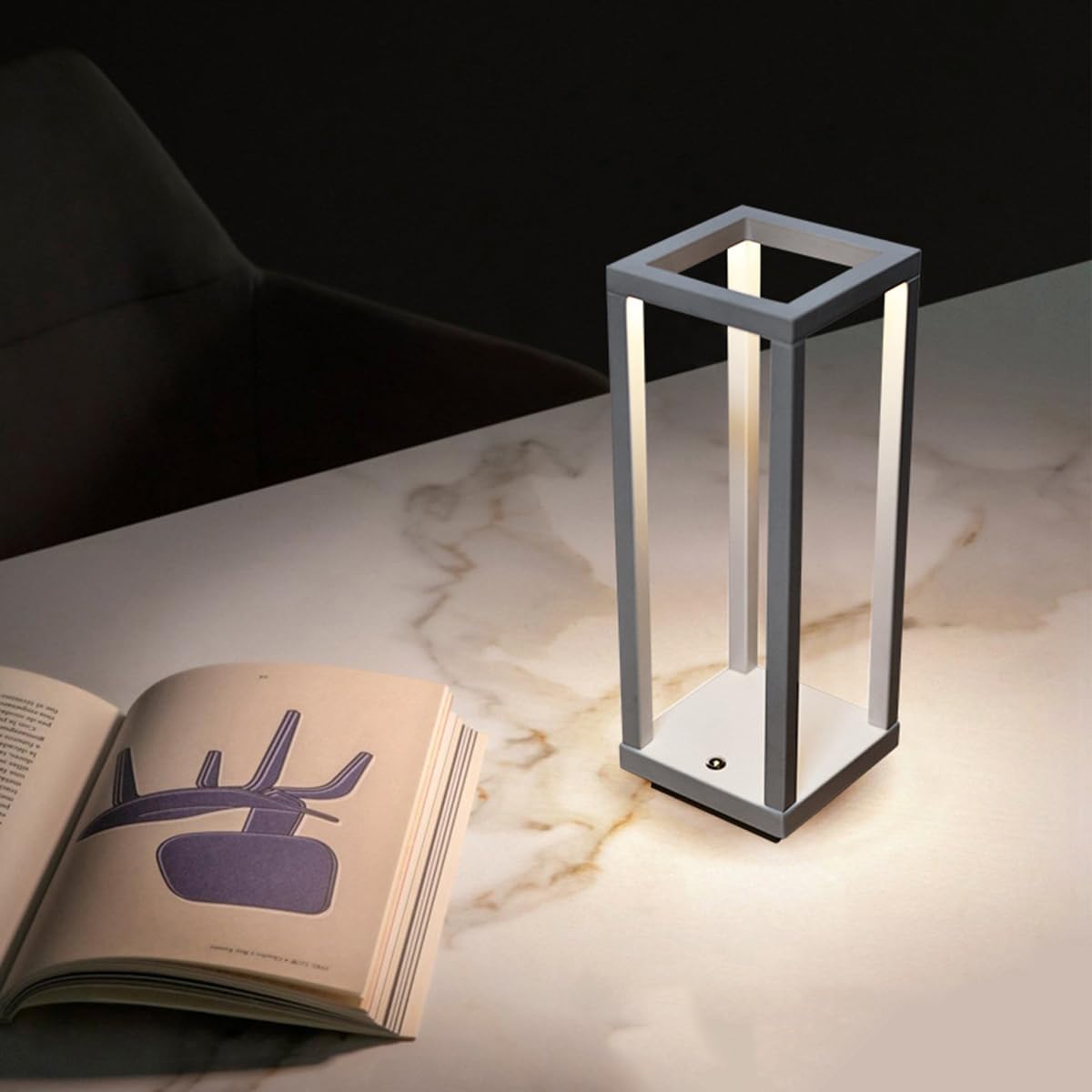 AoLa LED Tischlampe Kabellos Akku, Ohne Stromanschluss Tischleuchte Dimmbare Touch Tragbare USB Aufladung Nachttischlampe aus Aluminium lnnen Außen Campinglampe für Restaurant Bar Schlafzimmer,Weiß