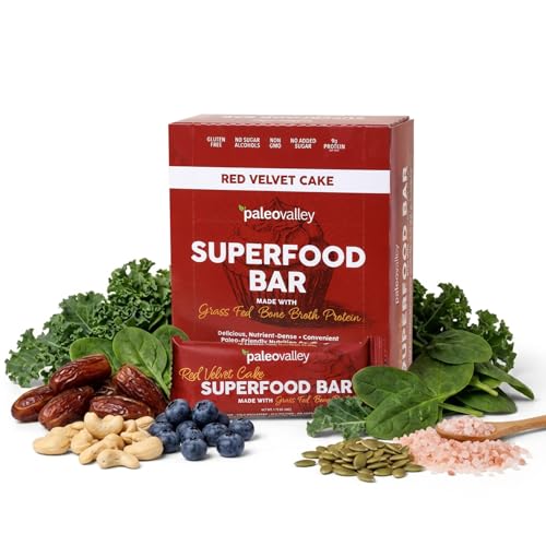 Paleovalley Superfood Bars Red Velvet 12 Pack 9g Protein per Bar Gluten-Free Grain-Free Paleo Non-GMO On-the-Go Snack