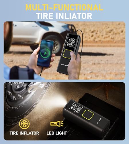 Image of Tire Inflator Portable Air Compressor, 150 PSI Cordless Air Pump for Car Tires with Digital Pressure Gauge, 3X Faster Tire Pump for Cars, Motorcycle, Bicycle, Balls with LED Light, Auto Shut-Off