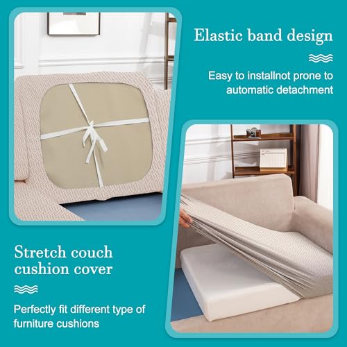 Image of 14Pcs Stretch Patio Cushion Covers,Outdoor Couch Covers Replacement,Outdoor Couch & Sofa Slipcovers,for Patio Furniture Cushion Covers,Washable Reusable Furniture Protector (Beige,Cover Only)