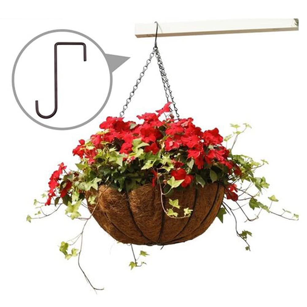 6 Pack 6 Inch Brown Vinyl Fence Hooks - Heavy Duty Powder Coated Steel Hangers For Plants, Lights, Bird Feeders & Patio Decor