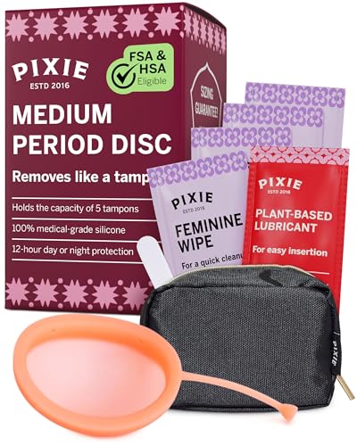 Pixie Menstrual Disc for Feminine Care - Ranked 1 for Best Tampon Alternative Period Disc - 100% Medical-Grade Silicone - Removes Like a Tampon - Wear 12 Hours - Capacity of 5 Tampons (Coral, Medium)