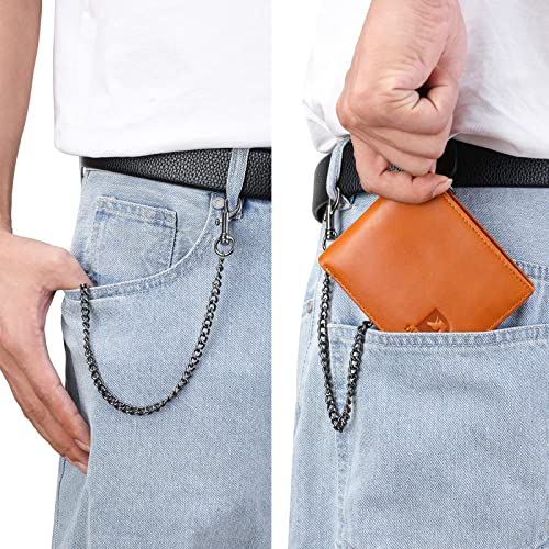 Wallet with Chain for Men, RFID Blocking Genuine Leather Bifold Wallet with Sturdy Chain (Brown)2