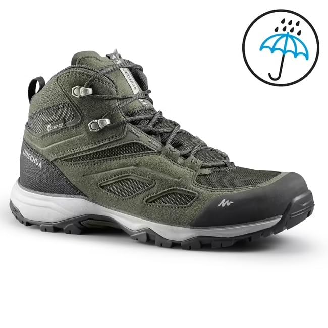 Image of Men Waterproof Hiking Shoes MH100 Khaki