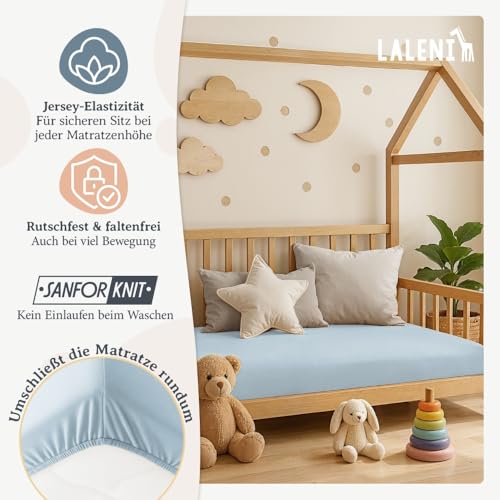 Laleni Jersey Spannbettlaken, 40x90cm, für Baby Beistellbett & Stubenwagen, 100% Baumwolle, Oeko-TEX Zertifiziert, 2er Set, Hellblau – Ansicht 4