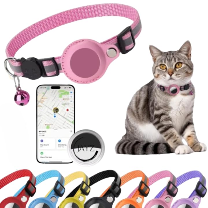 JAYZ® Cat Collar + Tracker/Locator/GPS Bluetooth for Apple iOS/Android/Collar Also Compatible with Apple Airtag, Anti Choke Collar for Kittens, Cats and Small Dogs