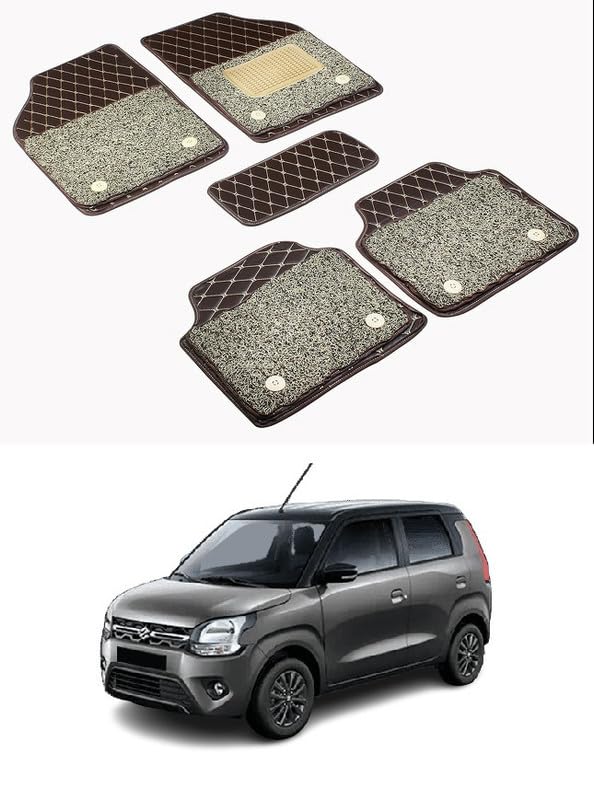 Image of Minansh Foot Mats /Floor Mats Compatible with Suzuki Swift 2017 7D Luxury Leather Washable Car Floor Mat (Brown /Coffee)