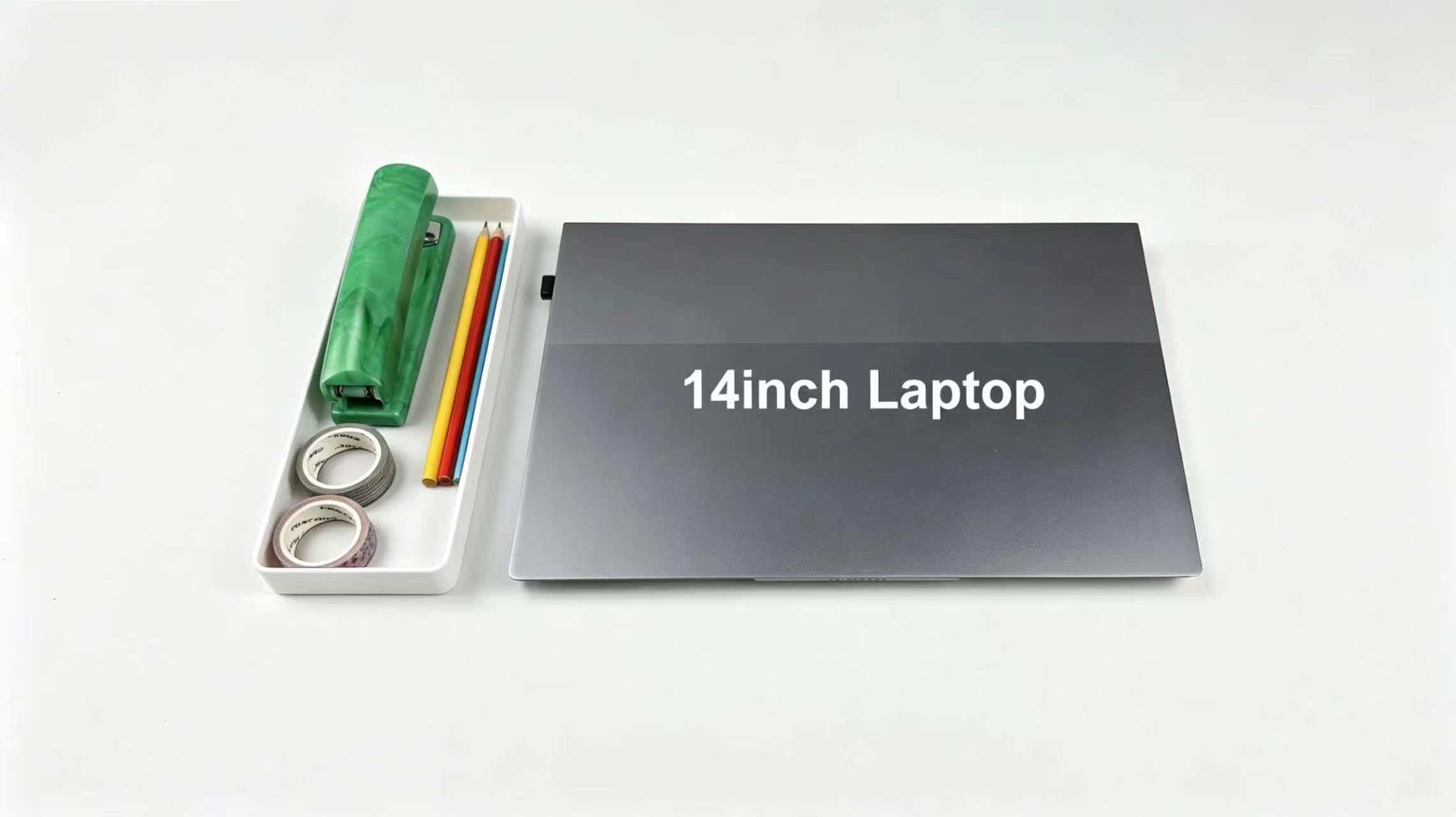 Amazon Basics Organizer na biurko, prostokątny, plastikowy, wąska taca na akcesoria, kolor biały