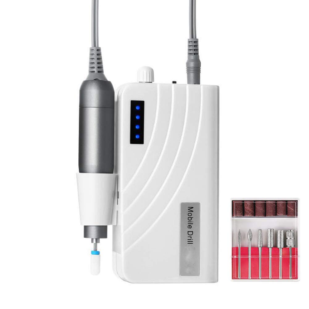 Torno para Uñas Rectificadora Manicura Portátil Wireless Recargable 30000RPM Eléctrico Uñas Pulidora Herramienta Bajo de Ruido y Vibración Equipo con Esmalte de uñas Puntas Dorado