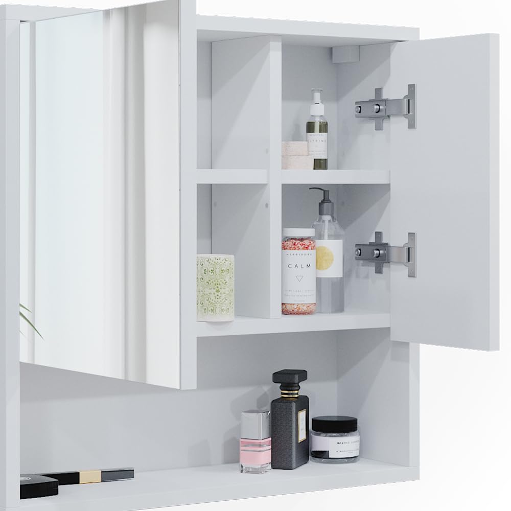 Specchio Contenitore Per Bagno Vicco Mila - Bianco 55x45 Cm Con Ante E Ripiani - Foto 10
