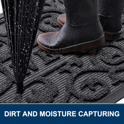 Image of Smiry Front Door Mat Outside Entrance, Low Profile Rubber Doormat, 47x23