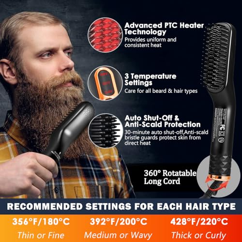 Image of Beard Straightener Kit,Beard Growth Grooming Kit w /Beard Straightener,Heat Protectant Spray,Beard Wash Shampoo,Conditioner,Oil,Balm,Wax,Comb,Brush,Scissor,Bag,E-Book,Gifts for Men Him Dad Boyfriend