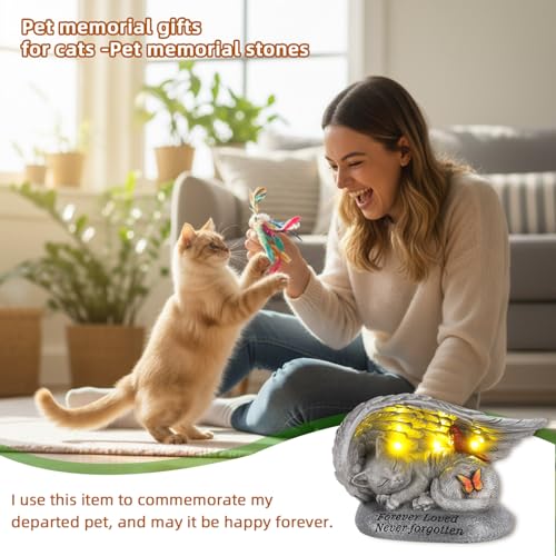 Cadeau de condoléances perte animal avec statue ange chat - 8