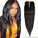 18" Silky Straight Middle Part Lace Closure Brazilian Remy Human Hair (4"X4") Bleached Knots Swiss Lace Top Closure Piece Natural Colour