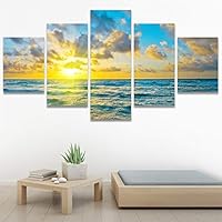 SIGNWIN 5 Panel Canvas Wall Art Modern Art Coastal Colorful Multicolor Photography Romantics Sunset for Home Decorations Ready to Hang - 60