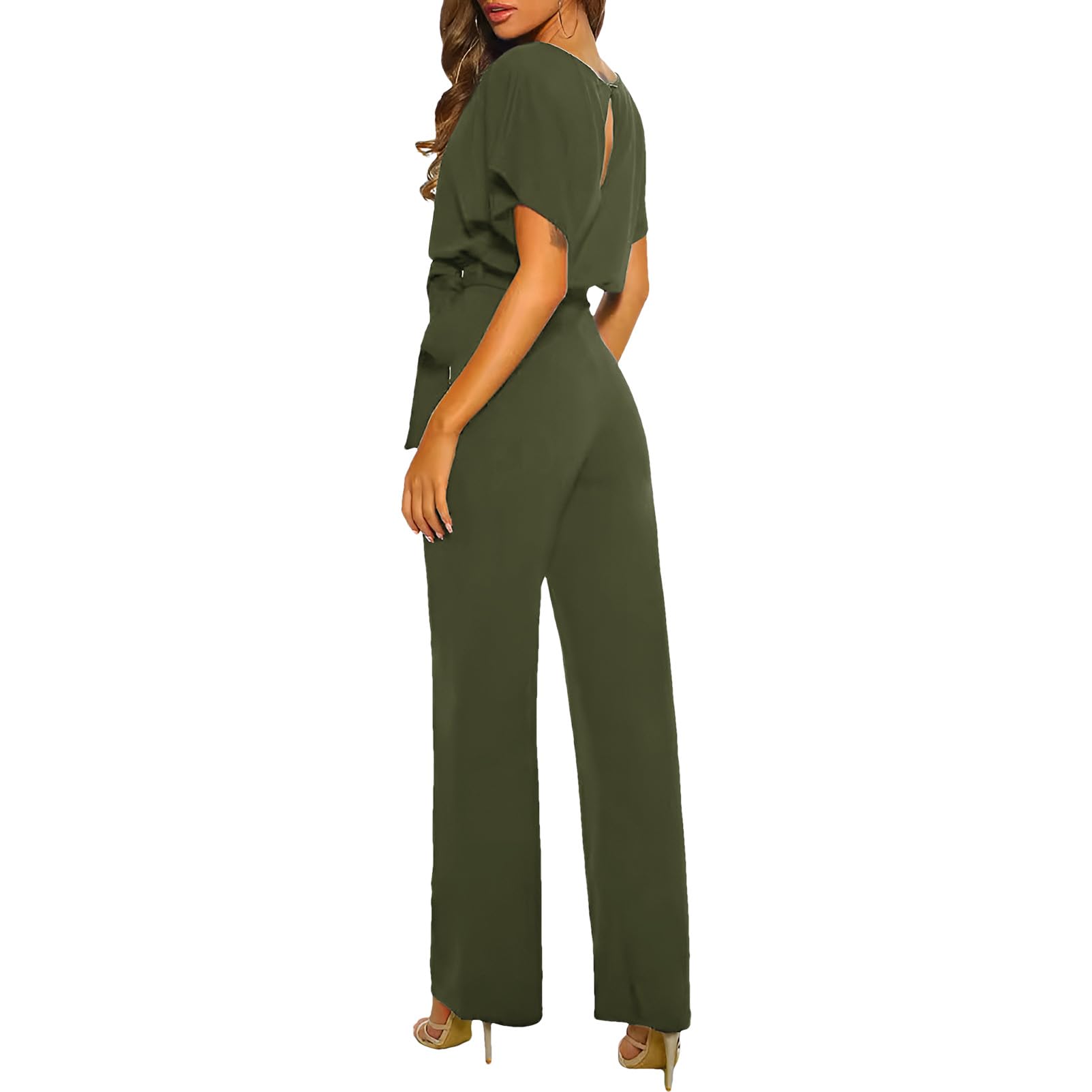 amropi Mujer Mono de Manga Corta Pantalones Elegante Mono Casuale Suelto con Cinturón