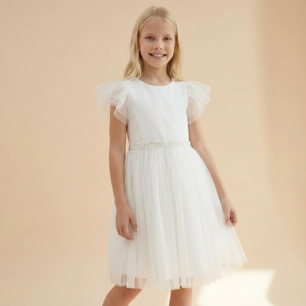 Zoya Festliches Tüllkleid für Mädchen Elora mit Schleife Kommunionkleid für Hochzeit Kommunion A-Linie