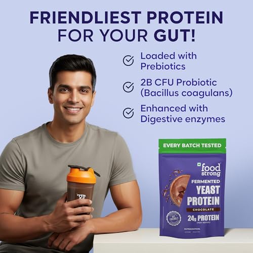 Image of Foodstrong Fermented Yeast Protein - Chocolate | 26g Complete Plant Protein with Probiotics, Digestive Enzymes, & Indian Herbs | Vegan | No Sugar | 500g