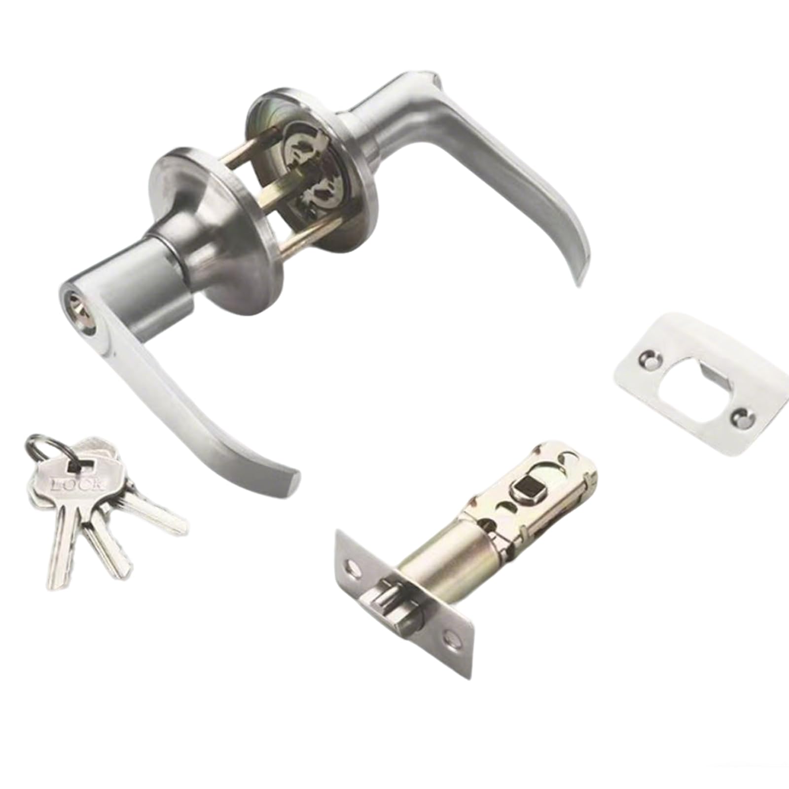 Szzhantuo Silver Security Door Handles With Lock, Keyed Entry Privacy Lever