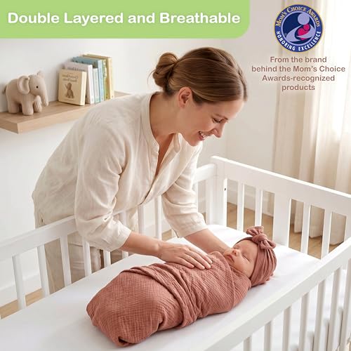 Image of Organic Muslin Baby Blanket 3 Pack Clay, Blush & Ivory Floral 38x40 Inch 100% Organic Cotton Oeko-TEX Certified Ultra Soft Swaddle Blanket for Newborn Boys & Girls Boho Nursery