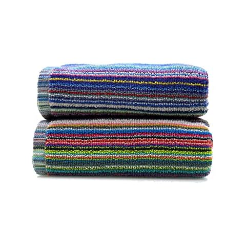 Odyssey Stylish & Attractive 100% Cotton Colourful Remnant Stripe Absorbent and Quick Dry 2 Hand Towels or for Use in Garage, Garden, Car Cleaning Set 50 x 85cm (2 x Hand Towels) Cover