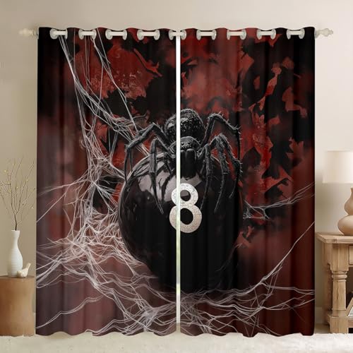 Homewish Rideau Occultant 117x137 cm Noir Ghost Spider,Rideau Cool 8 Ball,Rideaux Voilage Giant Spider Web,Voilage Fenetre Billard de Billard pour Chambre Salon