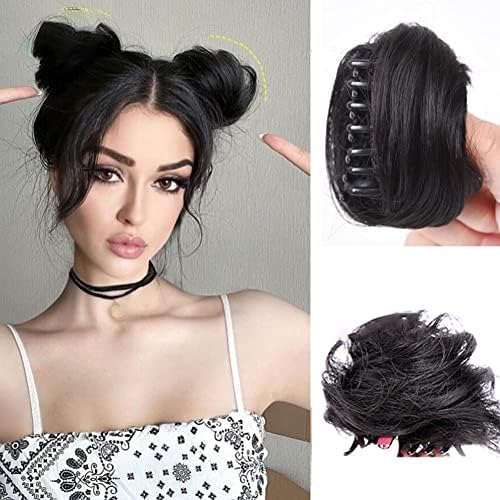 Brikabia Space Buns Hair Pieces, 2PCS Space Buns Clip in