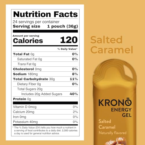 Image of Krono Nutrition Energy Gel - Sports Nutrition - Made with Natural Ingredients - 24 Count (Salted Caramel)