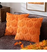 COSIBONO Pumpkin Fall Decorative Throw Pillow Covers 18"x18", Set of 2 Orange Soft Faux Fur Pillo...