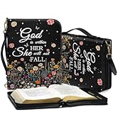 Coldinair Floral Bible Cover Case for Women,God is Within Her PU Leather Bible Cover Bag Large Si...