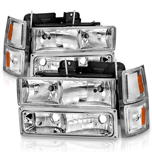 AmeriLite Clear Replacement Headlights Parking Turn Signal Sets for 94-98 Chevy Fullsize - Passenger and Driver Side