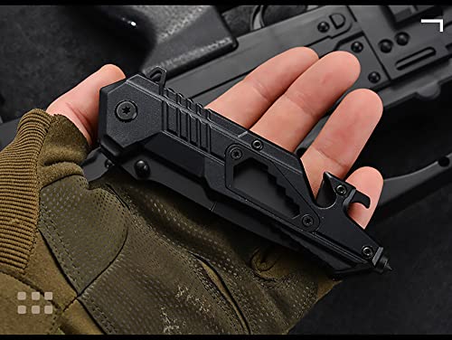 Pocket Knife For Men, 5-In-1 Multitool Folding Knife With Bottle Opener, Glass Breaker, Seatbelt Cutter And Wrench, Outdoor Black #TOP3