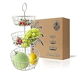 REGAL TRUNK & CO. 3 Tier Fruit Basket, Elegant French Country Wire Baskets, Three Tiered Wire Basket Stand for Vegetables, Bread & More for Countertop or Hanging, Christmas or Birthday Present