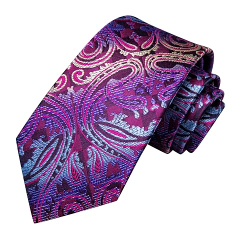Image of Hi-Tie Paisley Floral Ties Set for Men Silk Mens Stripes Necktie Pocket Square Cufflinks Set Formal Business
