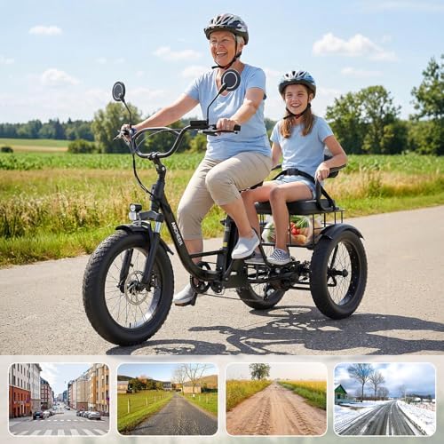 ANCHEER Electric Tricycle for Adults, 20" Fat Tire Electric Trike, 15.5MPH 3 Wheel Electric Bike for 60+ Seniors, 864Wh Removable Battery, 80N.M, LCD, Rear Differential, Rear Seat Basket image 6