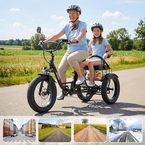 Image of ANCHEER Electric Tricycle for Adults, 20 inch Fat Tire Electric Trike, 15.5MPH Ebike for Seniors, 3 Wheel Electric Bike, 864Wh Removable Battery, LCD, Rear Differential, Rear Seat Basket