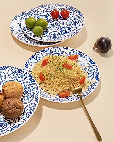 Sonemone Blue Salad Plates Set Of 4, 8.75 Inch Floral Ceramic Plates For Salad, Snack, Bread And Fruit, Microwave & Dishwasher Safe #TOP6