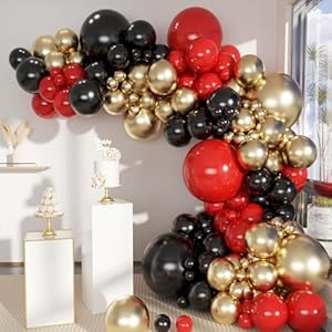Black Gold Red Balloons Garland Arc...