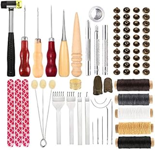 Leather Tools Kit, Leather Working Tools, Basic Leather Sewing Kit with Waxed Thread Cord, Prong Punch and Rivets Kit, Hand Sewing Needles, Leather Tools for Leather Shoes Bag Belt Repairing Stitching