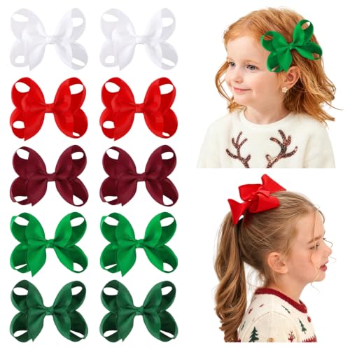 YHXX YLEN 10pcs Christmas Hair Bows for Girls, 4.5 Inch Toddler Bows Clips