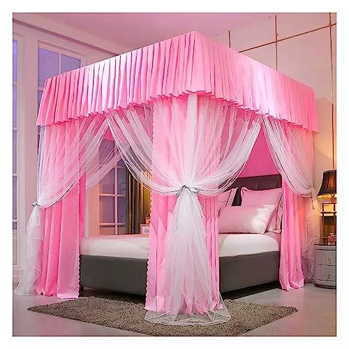 Betthimmel Luxus Palace Bett Baldachin Bettvorhang, Dekorative Bettüberdachungen des Doppelten Raumhohen Mädchen-Prinzessinzimmers, Mit Montagehalterung (Color : Pink, Size : 180x200x200cm)