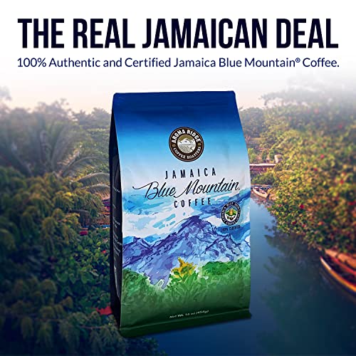 Pure Blue Mountain Coffee From Jamaica - 1 Lb Whole Bean Coffee Medium Roasted - Certified And 100% Authentic Jamaican Blue Mountain Coffee Beans With A Smooth Milk Chocolate Finish | Grade 01 | Aroma Ridge #TOP1